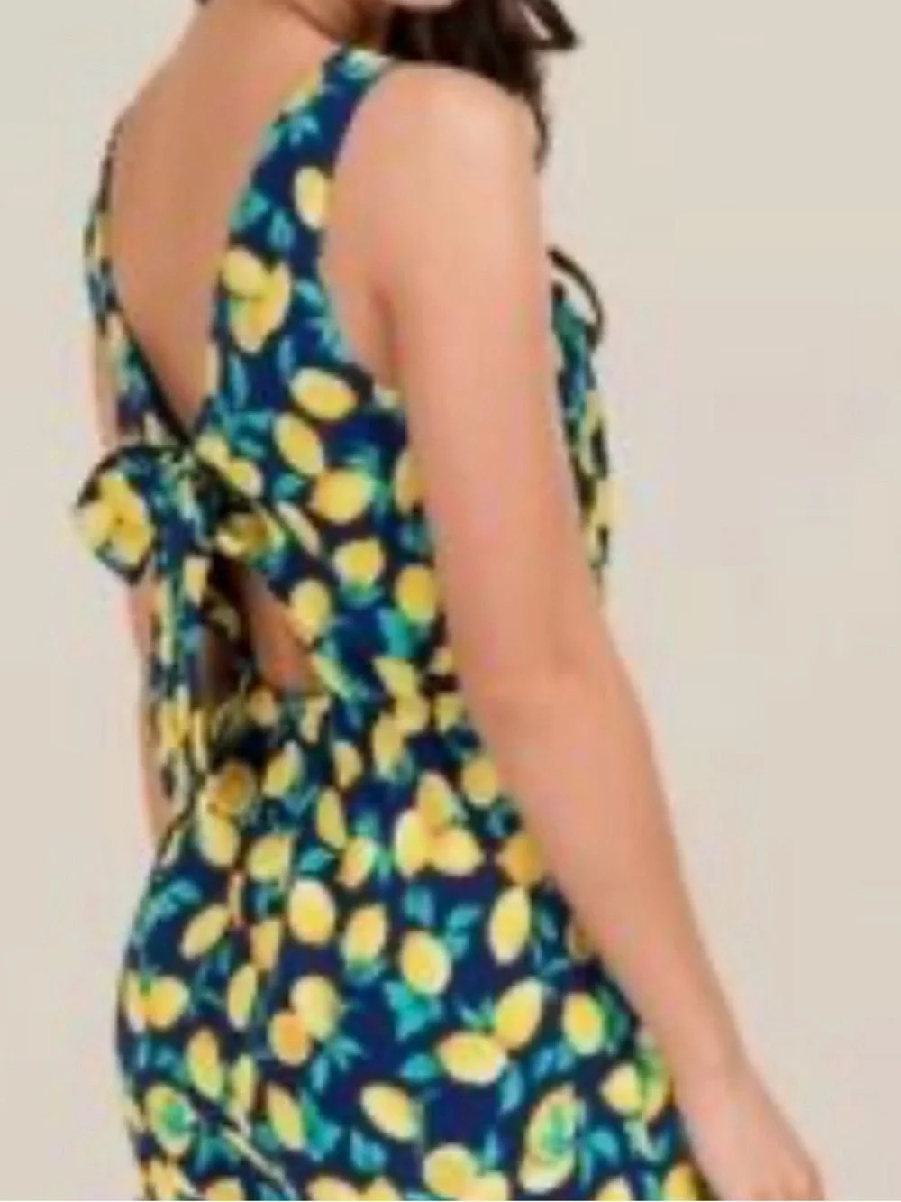 Blue Rain Navy Lemon Print Sleeveless Romper with tie open back